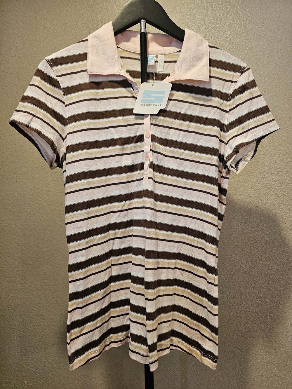 Sideout Striped Polo Shirt in Pink, Brown & White